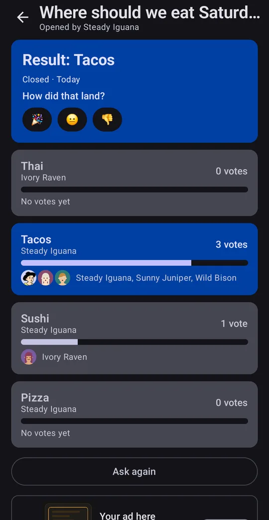 Pickle: Group Vote & Decide on Google Play, screen 2