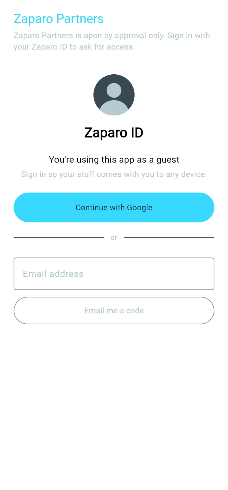 Zaparo Partners — first screen